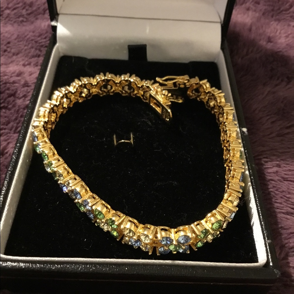 NWOT Designer Gold Vermeil 925 Vintage Heavy Chrystal Bracelet!